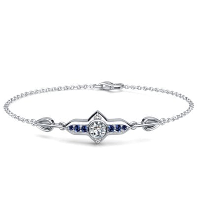 Italo Unique Round White & Blue Sapphire Chain Bracelet For Women