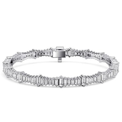 Italo Baguette Cut White Sapphire Tennis Bracelet For Women