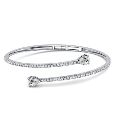 Italo Bypass Pear Cut White Sapphire Bangle Bracelet For Women