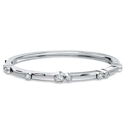 Italo Bezel Setting Round Cut White Sapphire Bangle Bracelet For Women