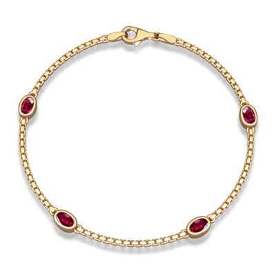 Italo 1.5 MM Chain Bezel Set Oval Cut Ruby Chain Bracelet For Women