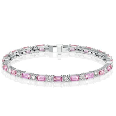 Italo Baguette & Round Cut Pink Sapphire Tennis Bracelets For Women