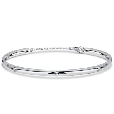 Italo Bezel Setting 1.5 MM Round Cut Bar Bangle Bracelet For Women
