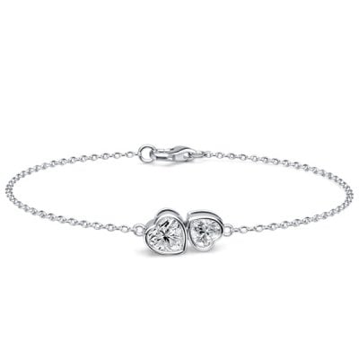 Italo Bezel Set Twin Stone Heart Cut Chain Bracelet For Women