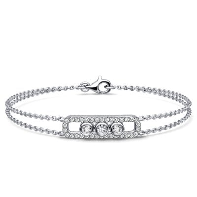 Italo Bezel Set Three Stone Decorated Double Chain Bracelet For Women