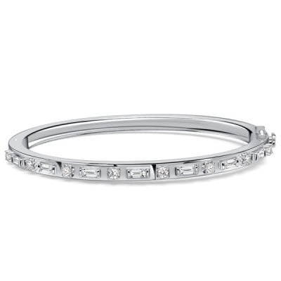 Italo Baguette & Round Cut White Sapphire Bangle Bracelet For Women