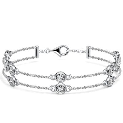 Italo Double Row Bezel-set White Sapphire Tennis Bracelet For Women