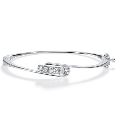 Italo White Sapphire Cushion Cut Bangle Bracelet For Women