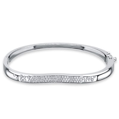 Italo Flush Set Waterfall White Sapphire Bangle Bracelet For Women