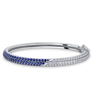 Italo Micro Pave Blue & White Sapphire Bangle Bracelet For Women
