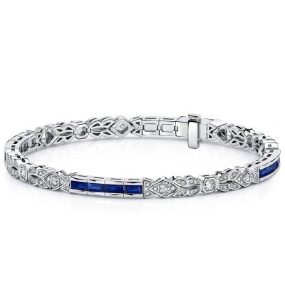 Italo Channel Set Baguette & Round Cut Blue & White Tennis Bracelet For Women