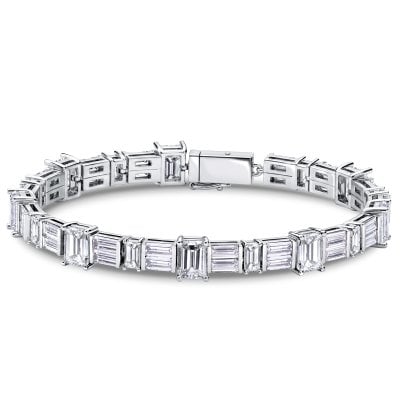 Italo Luxury Emerald Cut Created White Sapphire Tennis Bracelet For Women