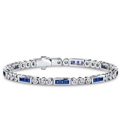 Italo Bezel Set Asscher Cut Blue Sapphire Tennis Bracelet For Women