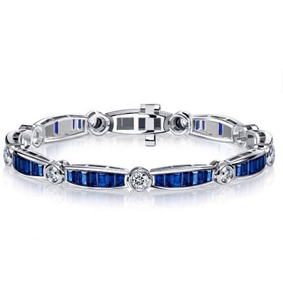 Italo Bezel Setting Baguette Cut Blue Sapphire Tennis Bracelet For Women
