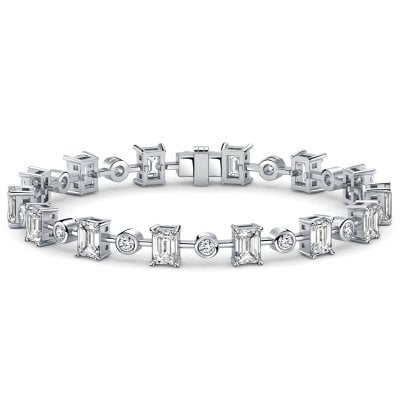 Italo Bezel Setting Round & Emerald Cut Tennis Bracelet For Women