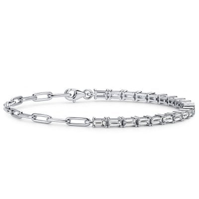 Italo Paperclip Chain Baguette Cut Tennis Bracelet For Women