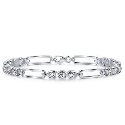 Italo Paperclip Chain Bezel Setting Cushion Cut Tennis Bracelet For Women