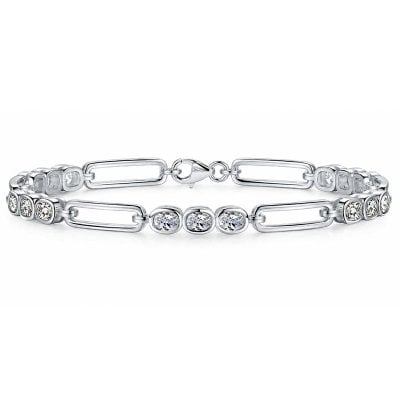 Italo Paperclip Chain Cushion Cut Moissanite Tennis Bracelet With Bezel Setting