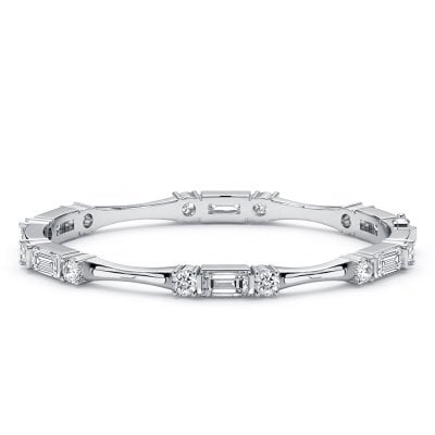 Italo Three Stone Baguette & Round Cut Bangle Bracelet For Women