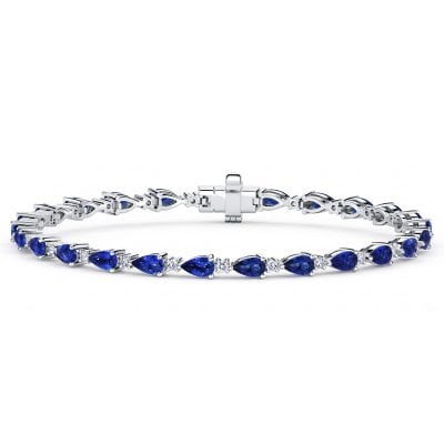 Italo East West Round & Pear Cut Blue Sapphire Tennis Bracelet For Women
