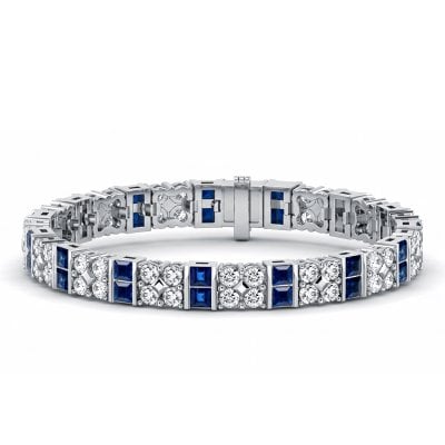 Italo Alternating Princess & Round Cut Blue Sapphire Tennis Bracelet For Women