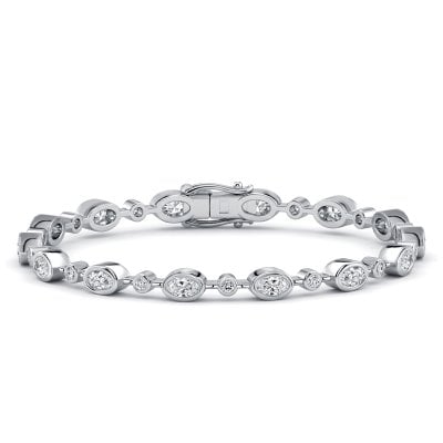 Italo Bezel Setting Oval & Round Cut Tennis Bracelet For Women