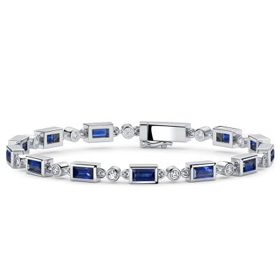 Italo Bezel Setting Baguette Cut Blue Sapphire Tennis Bracelet For Women