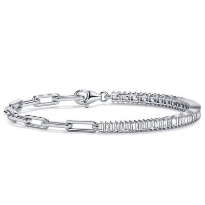 Italo Half Eternity Baguette Cut Paperclip Chain Tennis Bracelet