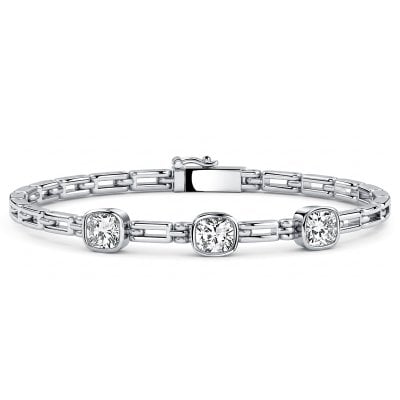 Italo Bezel Setting Three Stone Cushion Cut Tennis Bracelet For Women