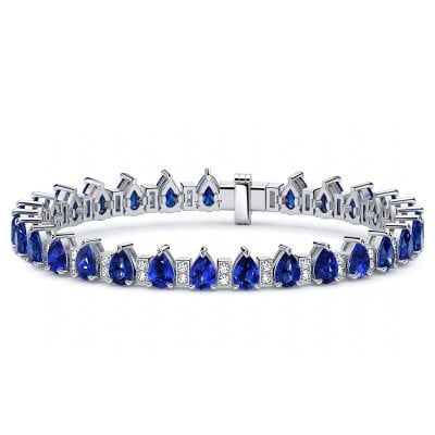 Italo East West Pear Cut Blue Sapphire Tennis Bracelet For Women