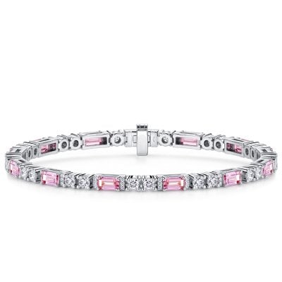 Italo Tension Emerald Cut Pink Sapphire Tennis Bracelet For Women