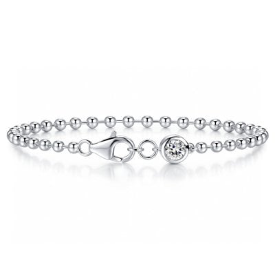 Italo Bezel Setting Single Stone Round Cut Beaded Chain Bracelet