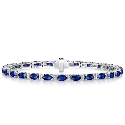Italo Tension Oval Cut Blue Sapphire Tennis Bracelet For Women
