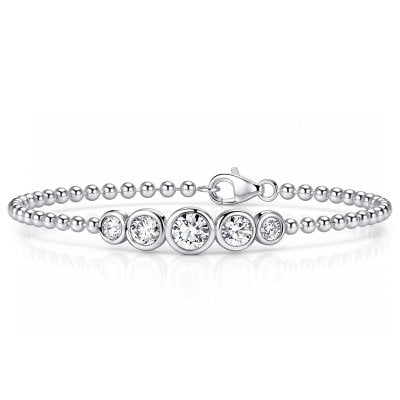 Italo Bezel Setting Five Stone Round Cut Beaded Chain Bracelet