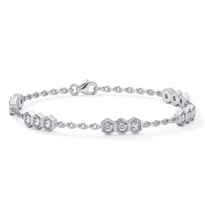 Italo Hexagon Bezel Set Round Cut Tennis Bracelet For Women