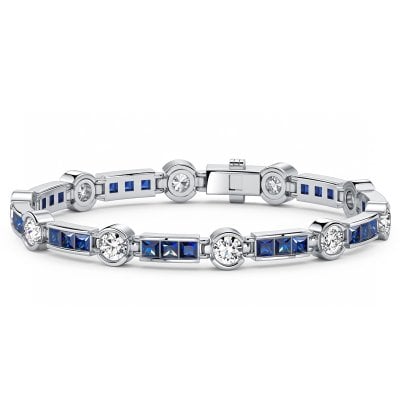 Italo Bezel Set White & Blue Sapphire Tennis Bracelet For Women