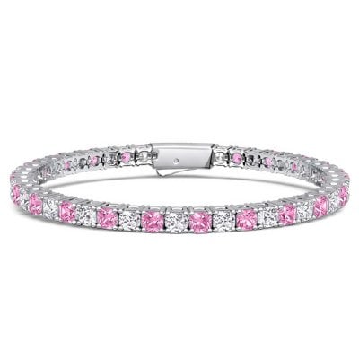 Italo 3 MM Cushion Cut White & Pink Sapphire Tennis Bracelet For Women