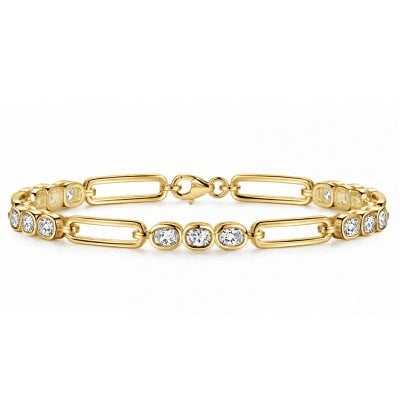 Italo Golden Paperclip Chain Bezel Setting Cushion Cut Tennis Bracelet For Women