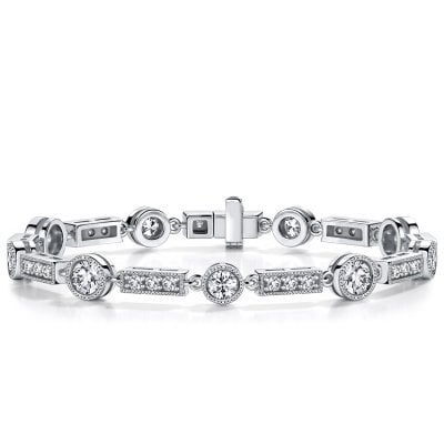 Italo Milgrain Bezel Setting Round Cut Art Deco Tennis Bracelet For Women
