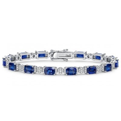 Italo Tension Cushion Cut Blue Sapphire Tennis Bracelet For Women