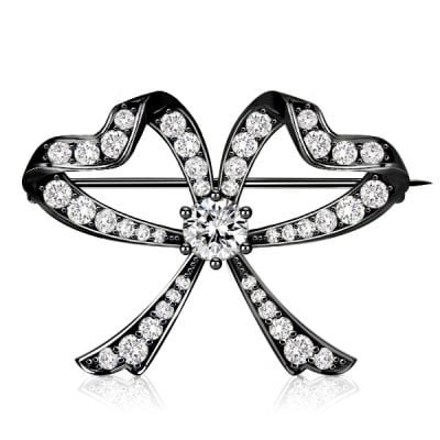 Black Vintage Round Cut Bow Brooch For Women