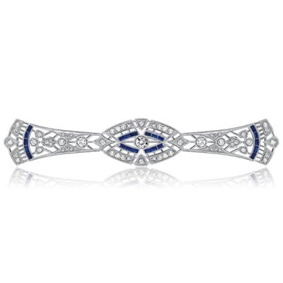 Italo Vintage Baguette & Round Cut White Sapphire Art Deco Brooch For Women
