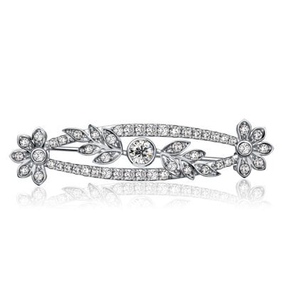 Italo Floral Round Cut White Sapphire Vintage Brooch For Women