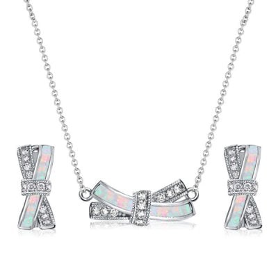 Italo Opal Knot Design Necklace & Earrings Jewelry Set Opal Jewelry Set