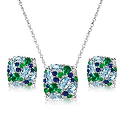 Italo Aquamarine Sets Multi Color Necelace & Earrings Jewelry Set