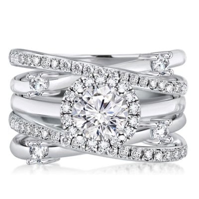 Italo Halo Round Cut Engagement Rings Sets In Sterling Silver
