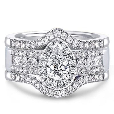 Italo Halo Pear Shaped 3 PC Wedding Sets