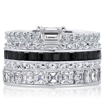 Italo Emerald & Asscher & Baguette Black Stackable Band Set
