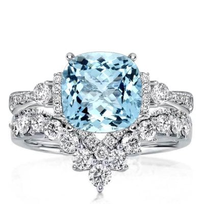 Italo Aquamarine Cushion Cut Engagement Rings Sets Bridal Set