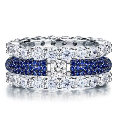 Italo Two Tone White & Blue Sapphire Stackable Band Set